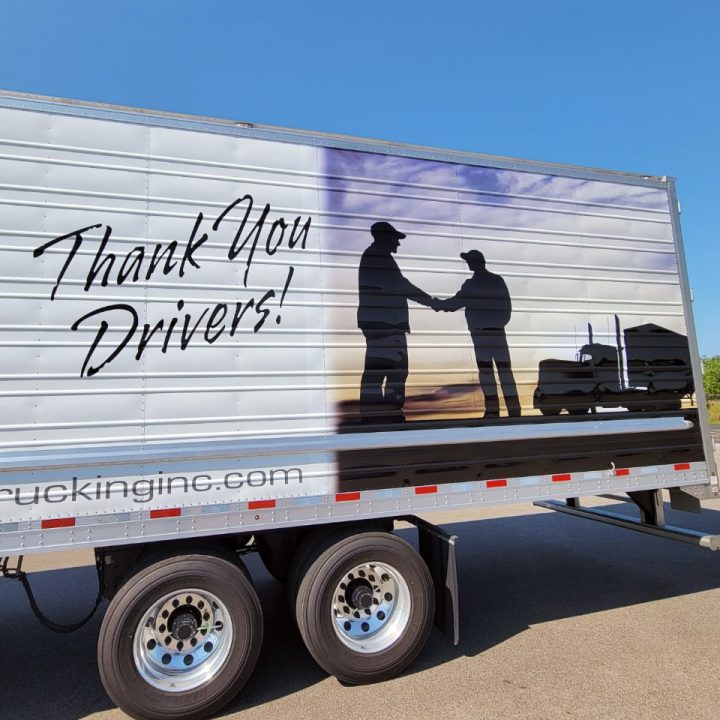 Truck Trailer that says Thank you drivers